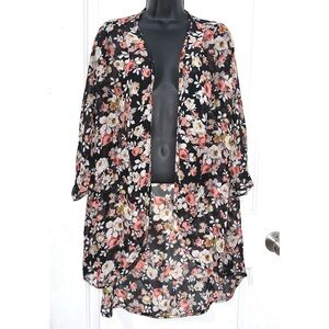 OBOE Black Floral Print, sheer kimono or cover-up